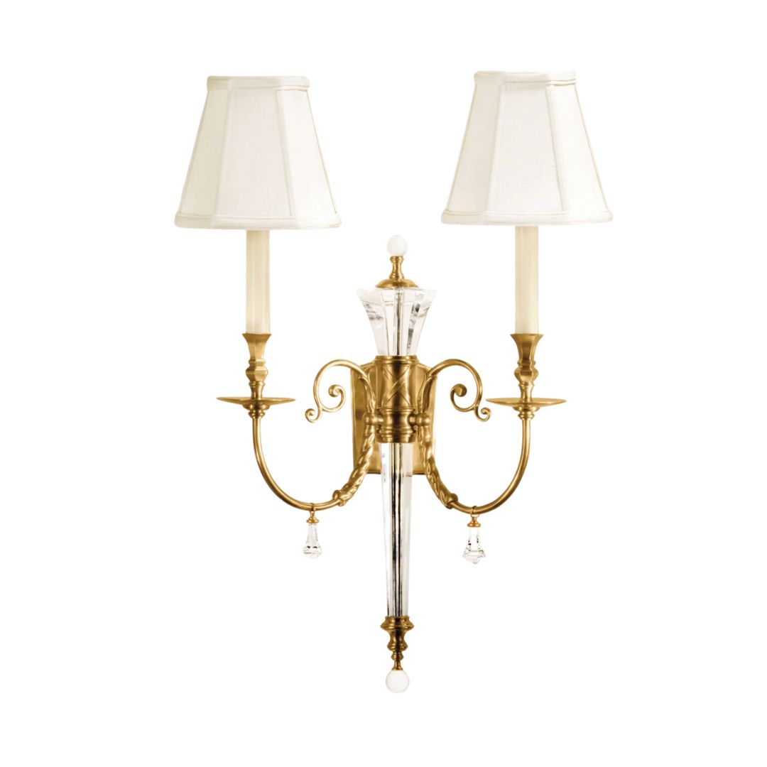 Two Armed Crystal & Brass Sconce