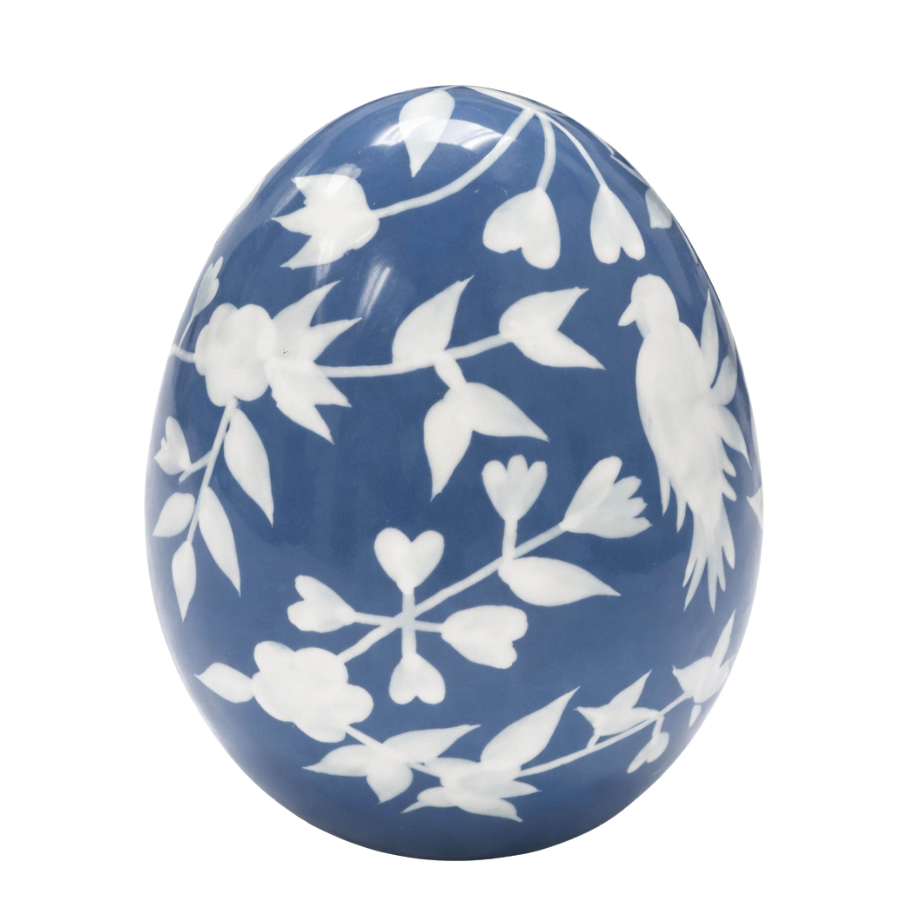 Navy & White Bird & Vine Egg