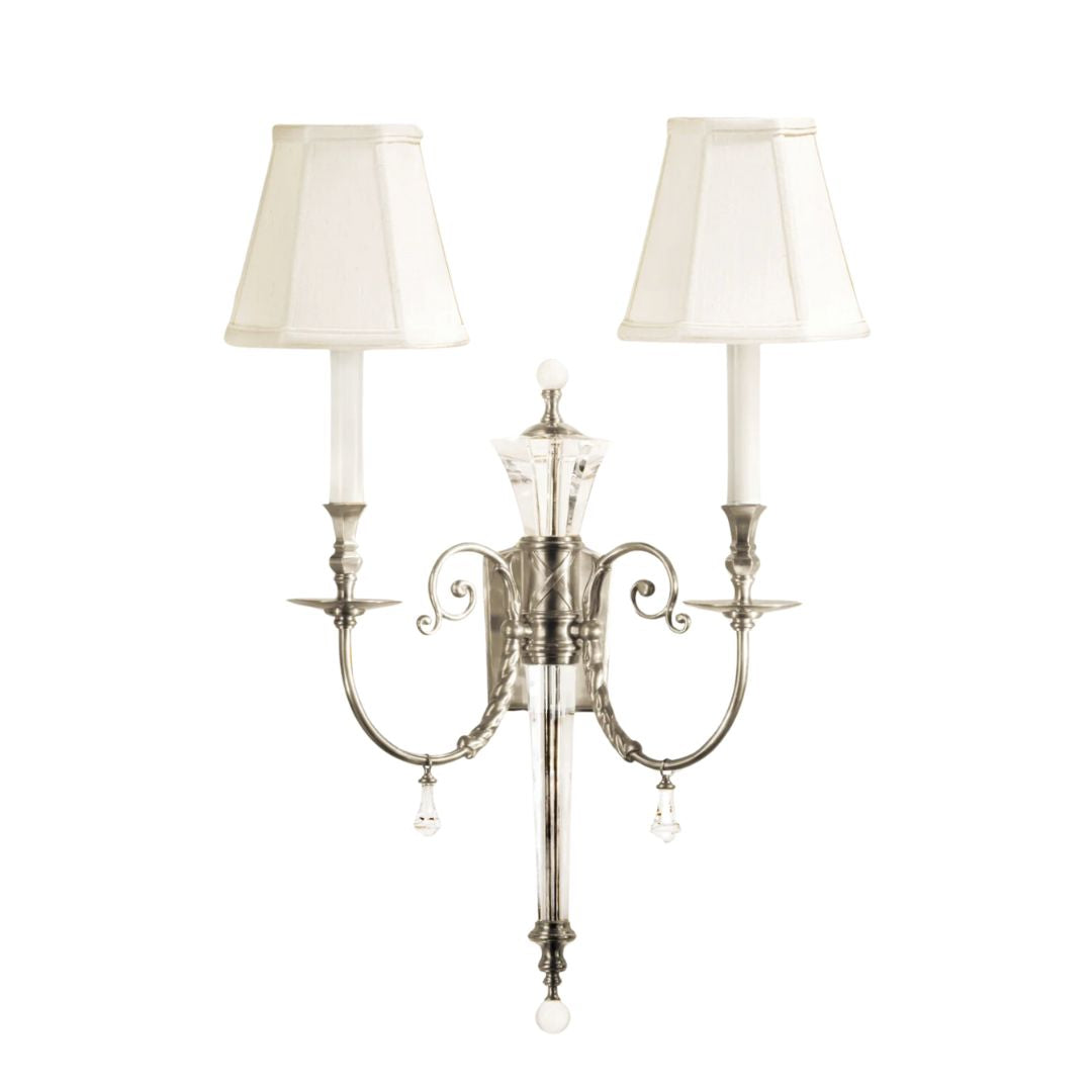 TWO ARMED CRYSTAL & POLISHED NICKEL SCONCE