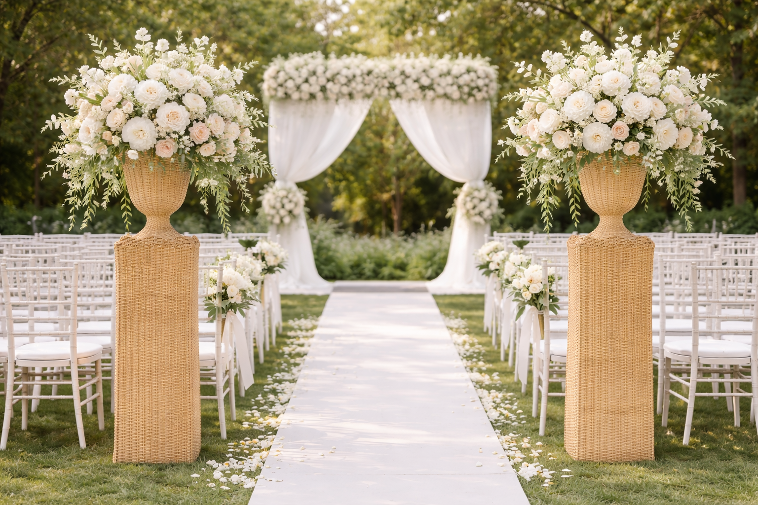 Square Scalloped Trim Wicker Urn and Pedestal (3 Options)