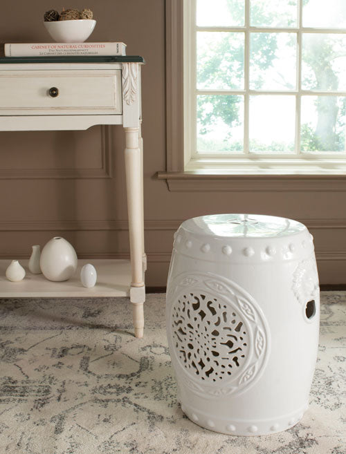 Flower Drum Garden Stool, ACS4532 | Safavieh - Antique White