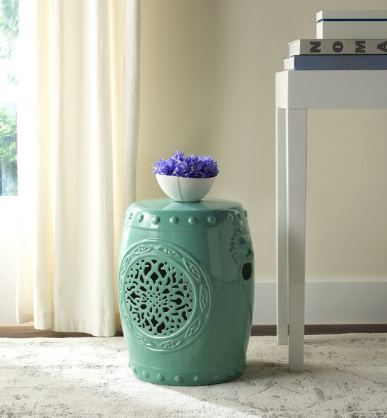 Flower Drum Garden Stool, ACS4532 | Safavieh - Light Blue