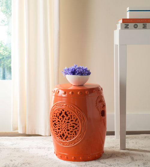 Flower Drum Garden Stool, ACS4532 | Safavieh - Orange