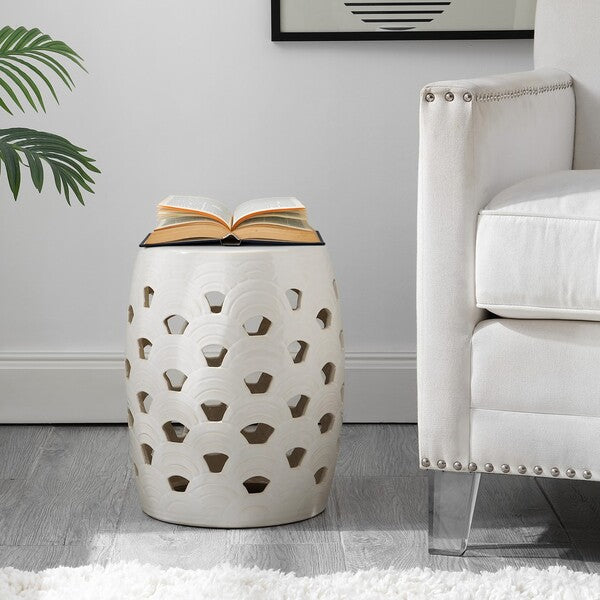 Amaissa, 15 Inch, Ceramic Garden Stool, ACS4597 | Safavieh - Cream