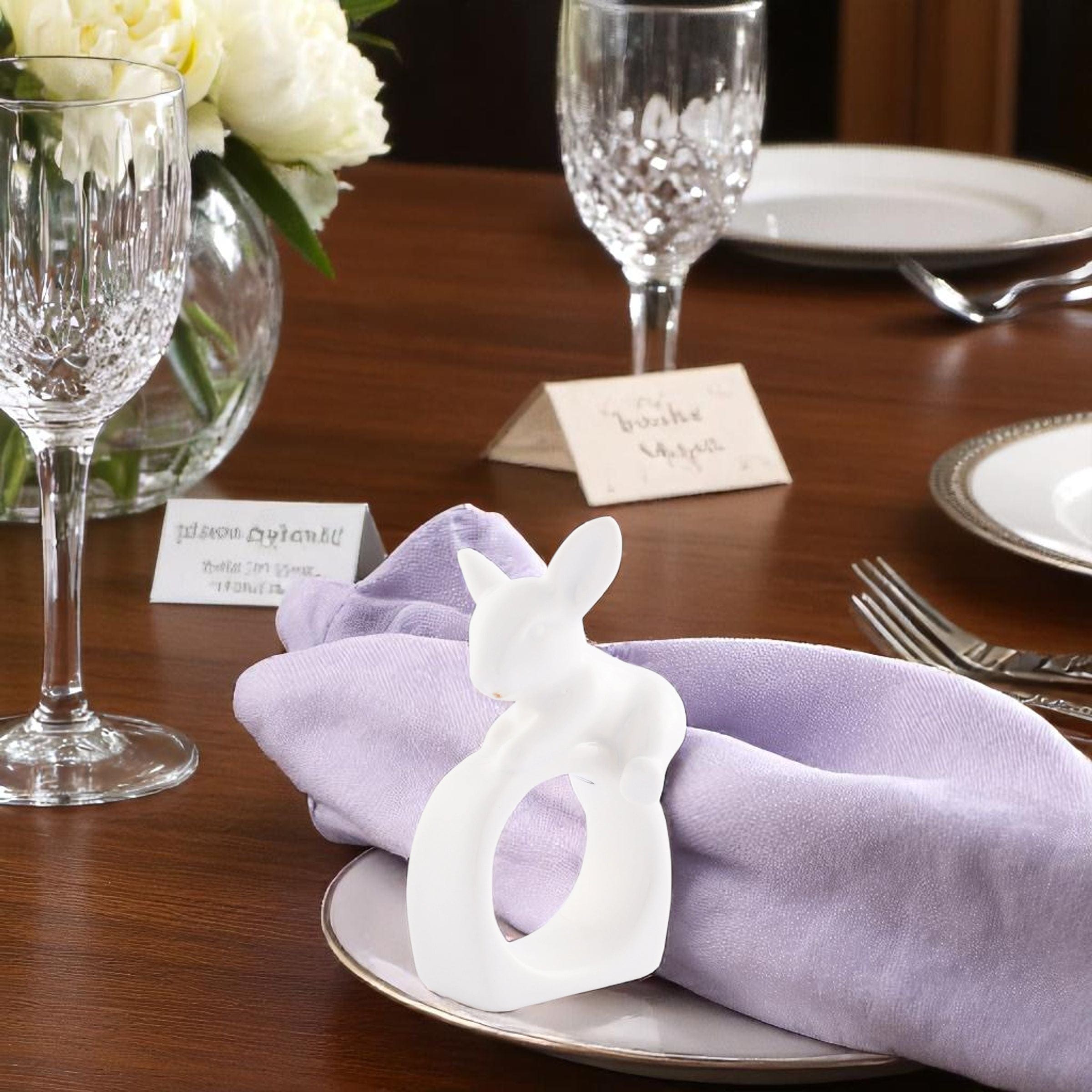 Porcelain Climbing Bunny Napkin Rings - Set of 4