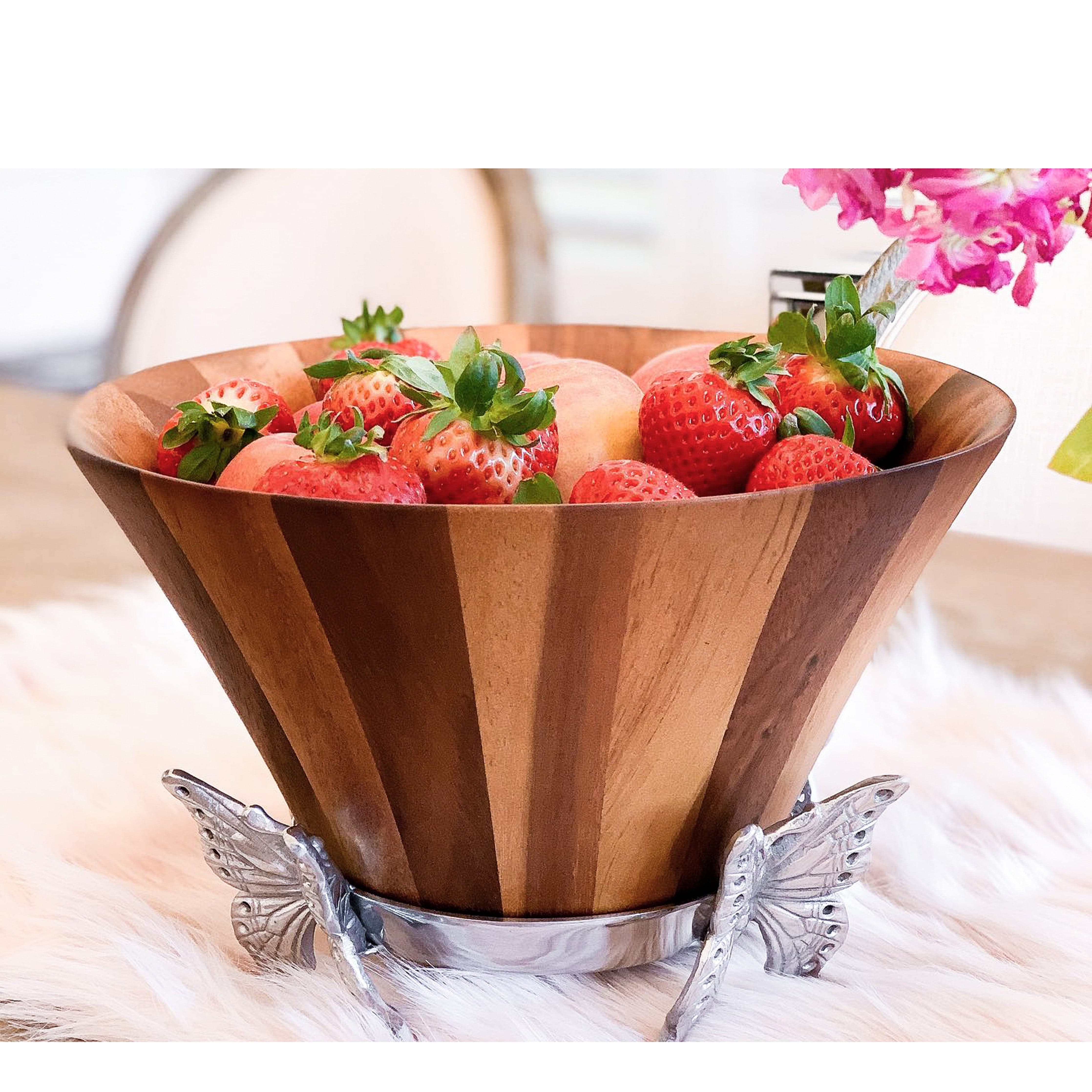 Butterfly Wood Tall Salad Bowl