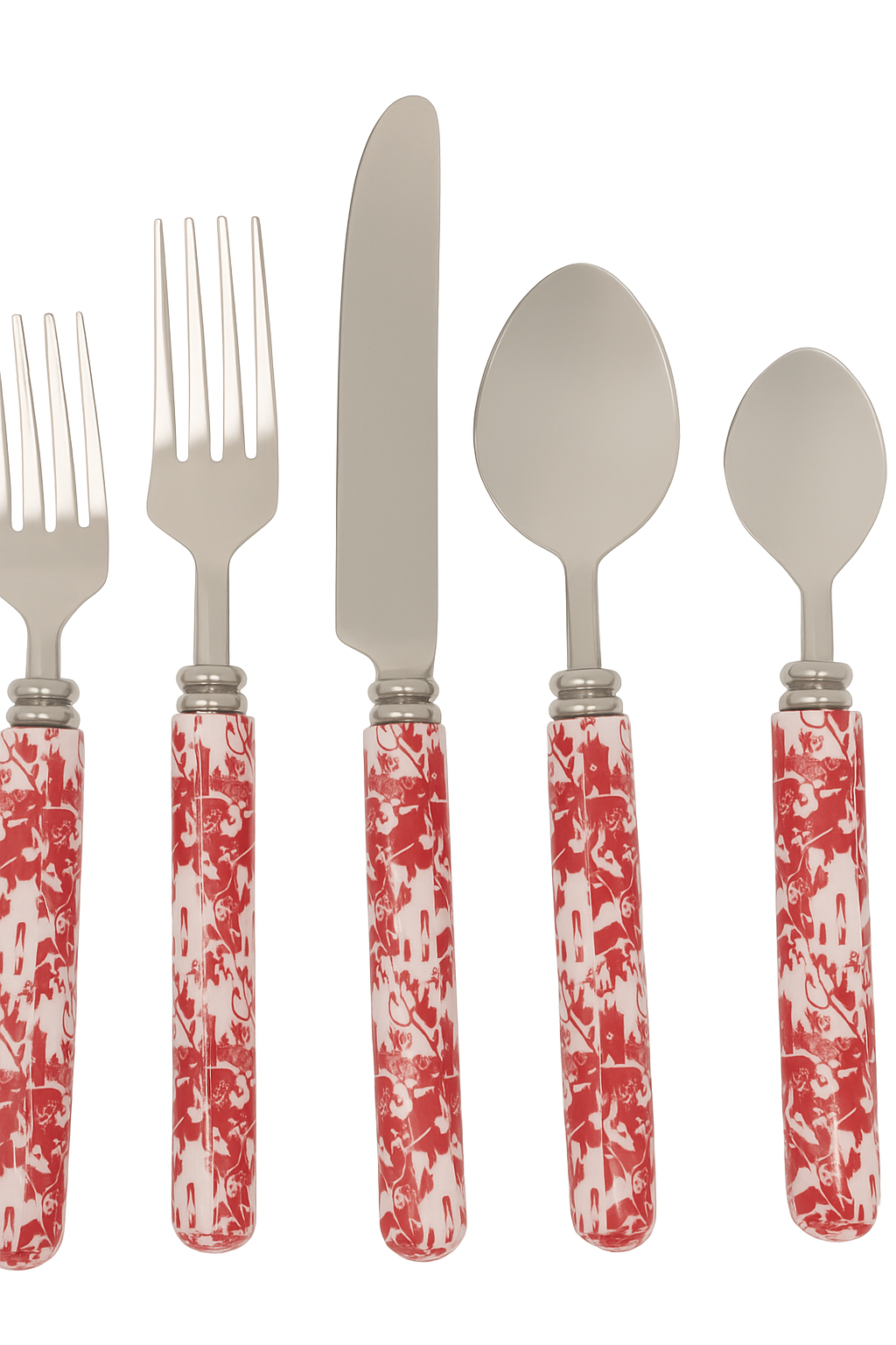 Red Chinoiserie Five Piece Flatware Set