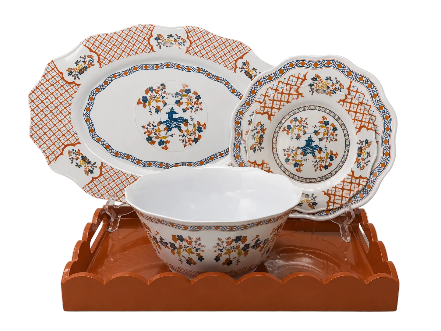 Blooming Sunset Melamine Bundle with Orange Lacquer Tray
