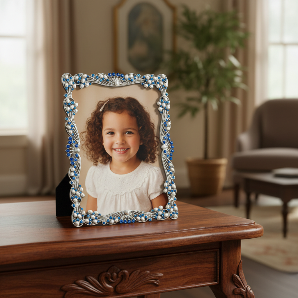 Audrey 4" x 6" Picture Frame with Capri Blue Stones & White Freshwater Pearls