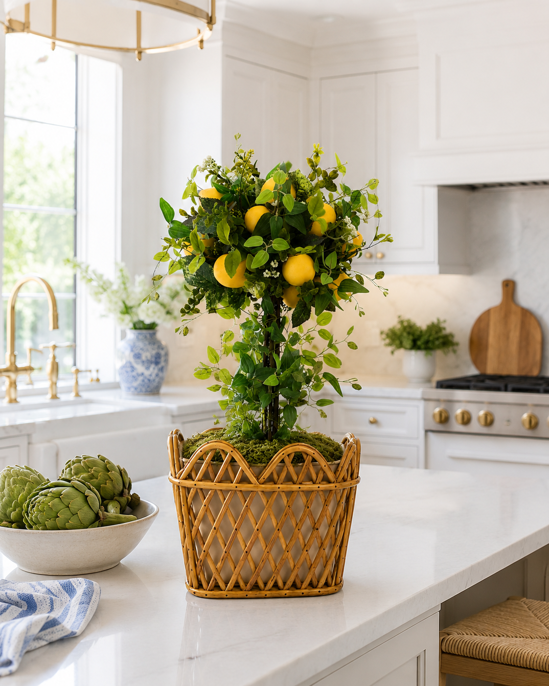 Lemon Topiary in Rattan Square Planter