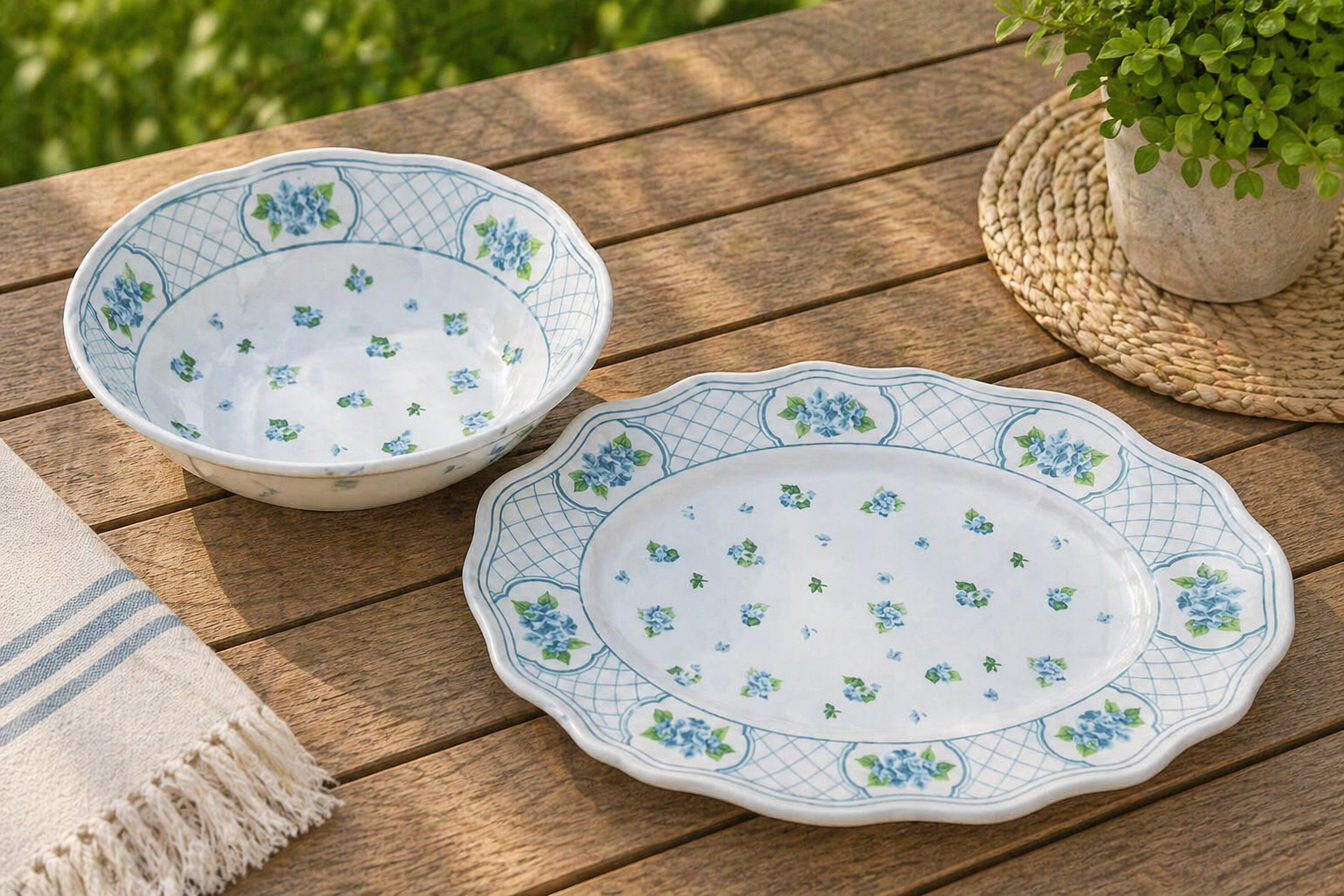 Blue Hydrangea Melamine Serving Set