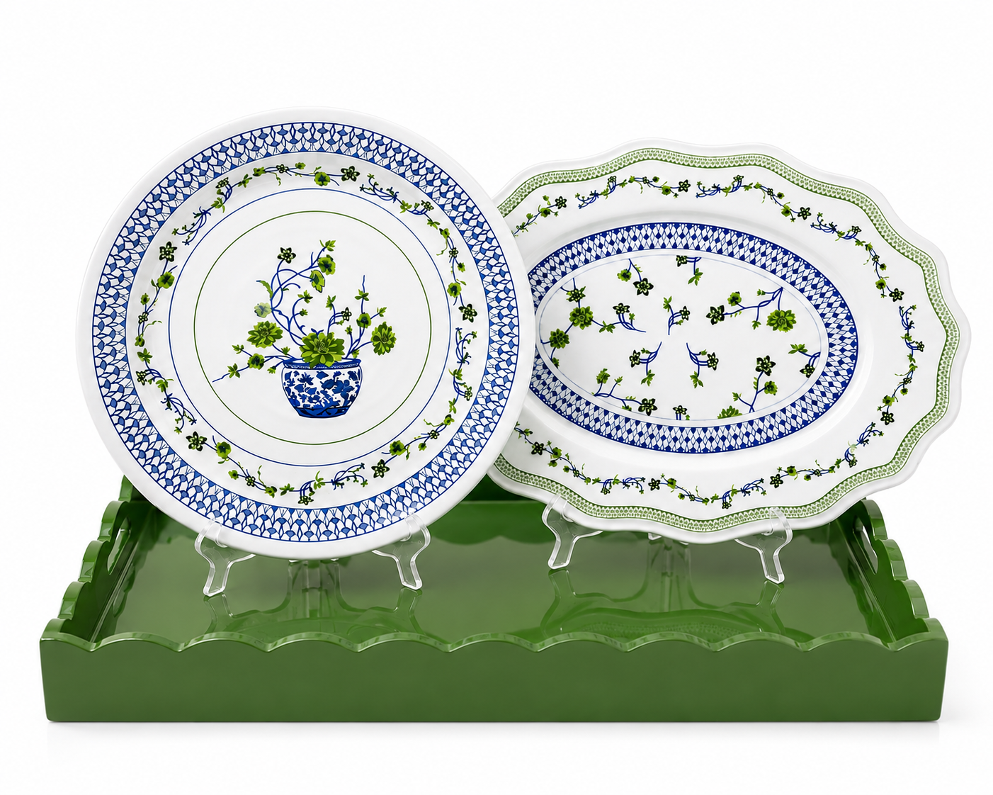 Floral Cache Pot Bundle with Green Lacquer Tray