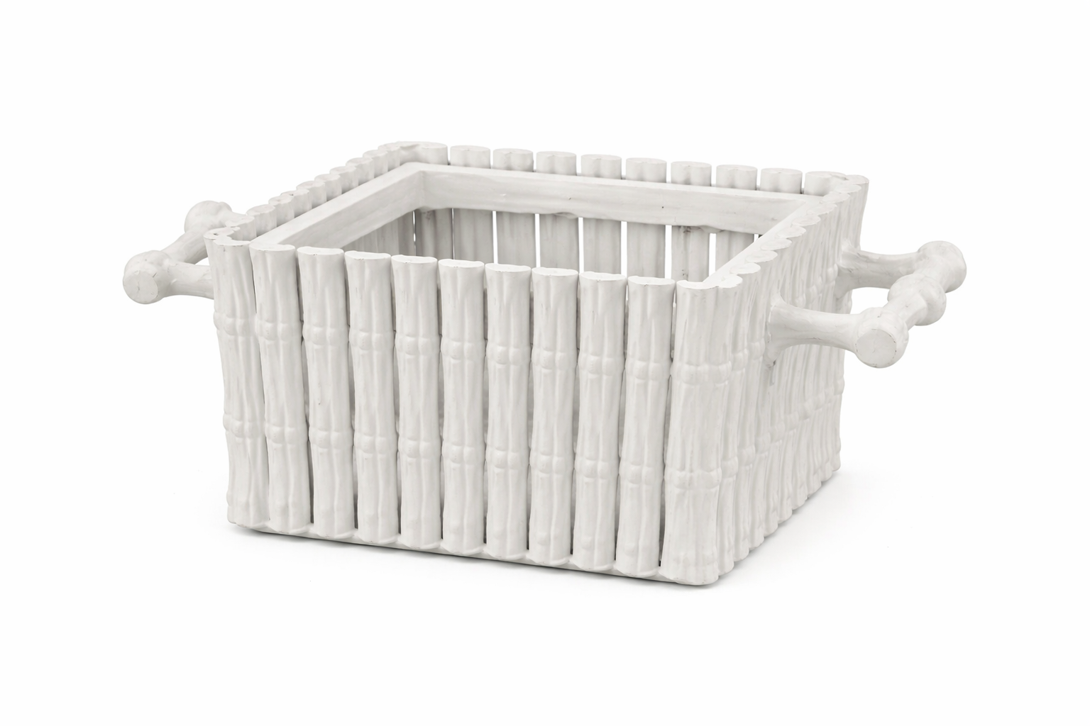 Large Square White Bamboo Planter