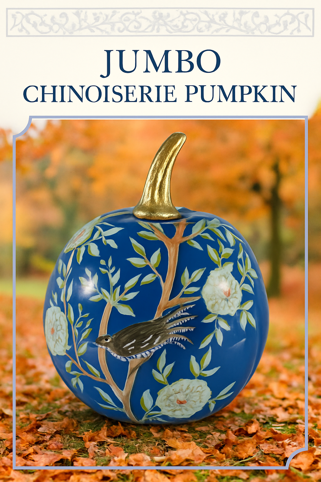 Jumbo Hand-Painted Chinoiserie Pumpkin – 24"