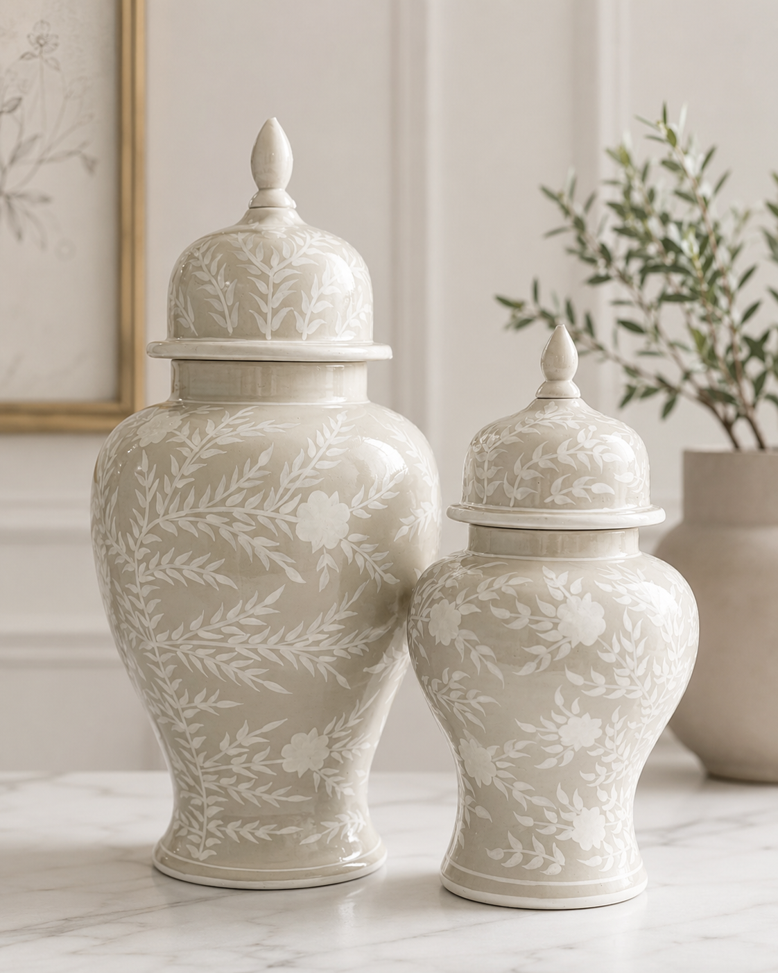Stone & White Chinoiserie Jar (2 Sizes)