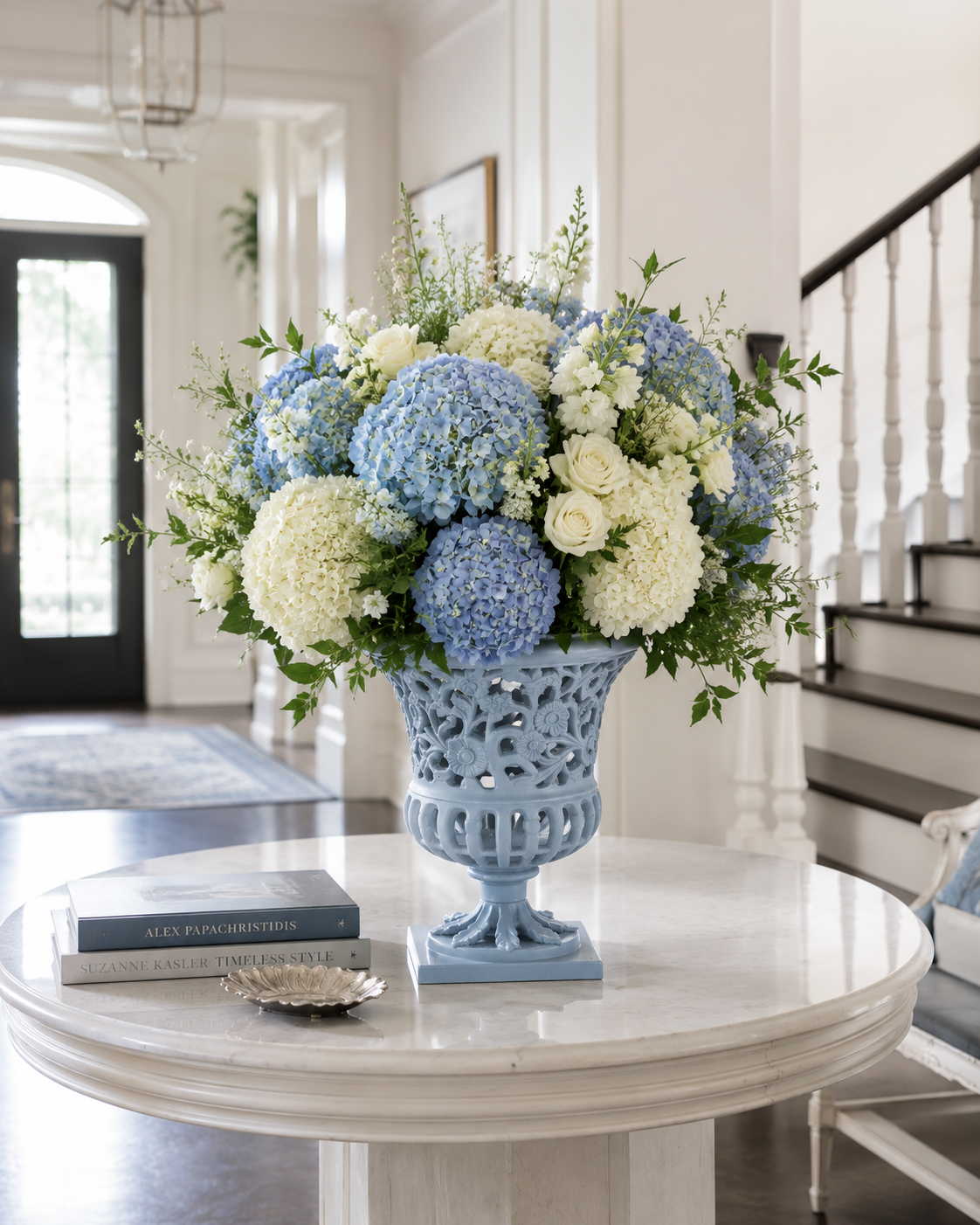 16" Soft Blue Floral Urn