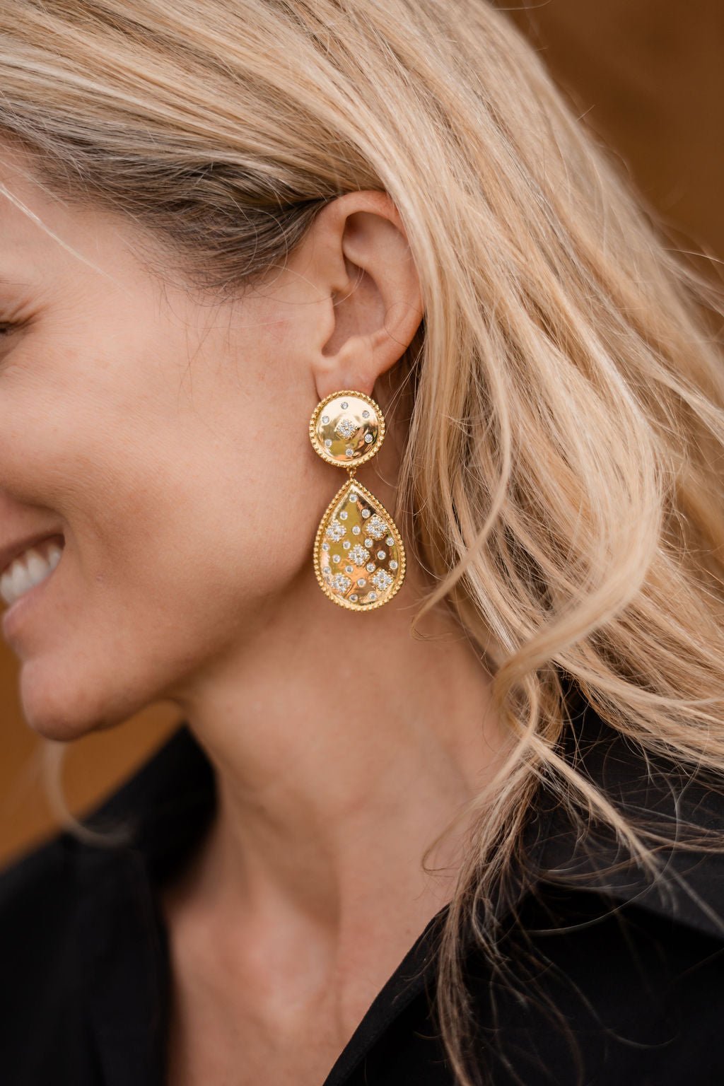 Celeste Earring - Gold and Rhinestone - 18k Gold Plated