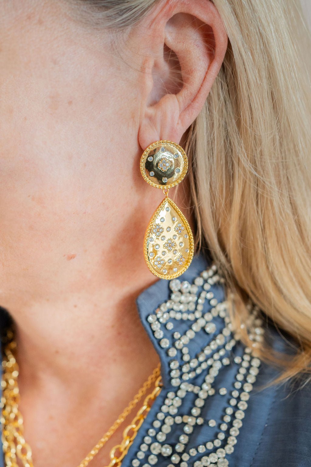 Celeste Earring - Gold and Rhinestone - 18k Gold Plated