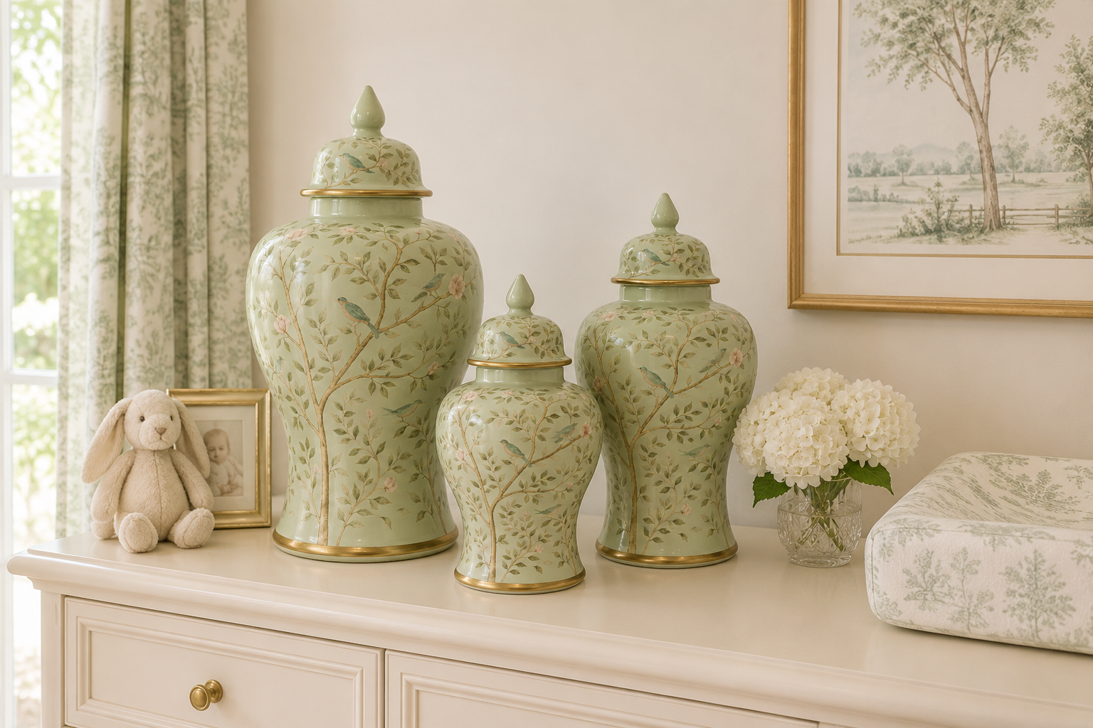 Green Chinoiserie Jar (3 Sizes)