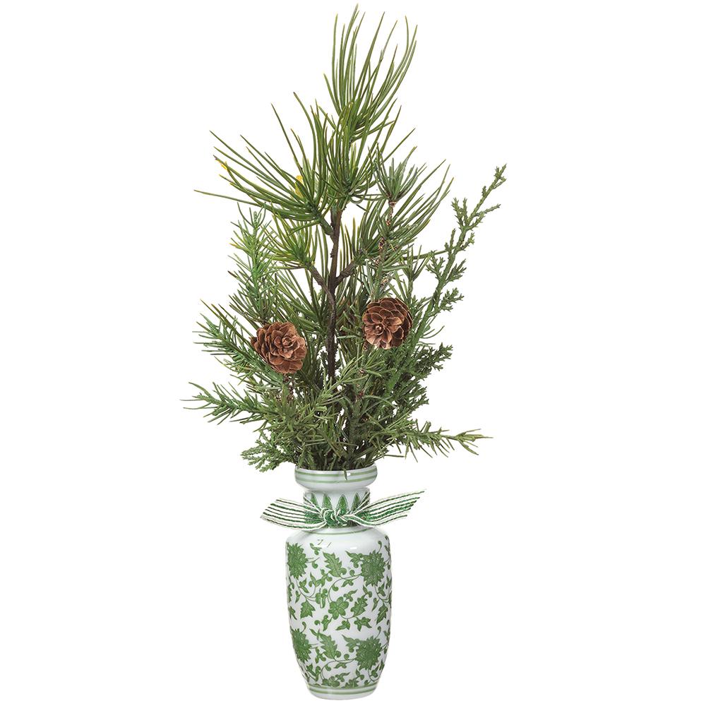 Set of 6 – 15" Pine Cone in Green & White Bud Vase