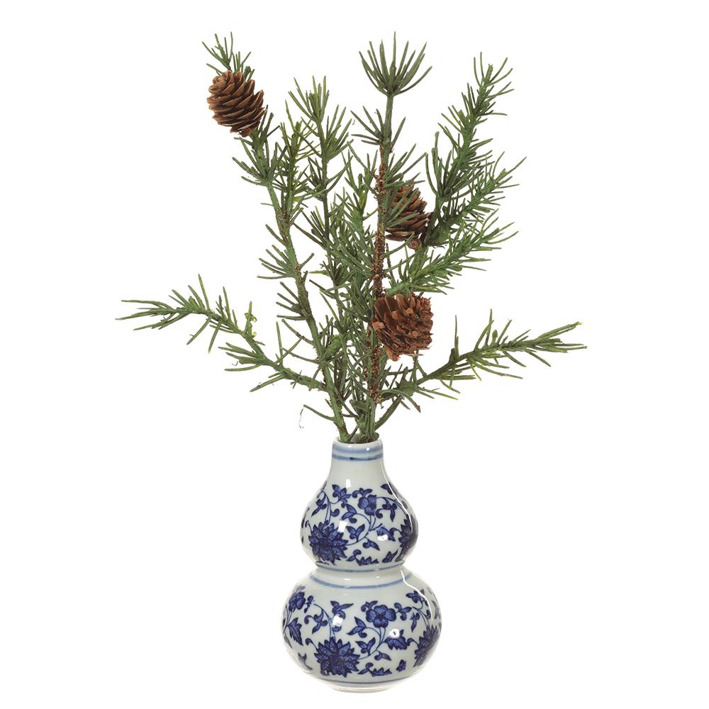 Set of 6 – 10.5" Pine Cone Arrangements in Blue & White Vases