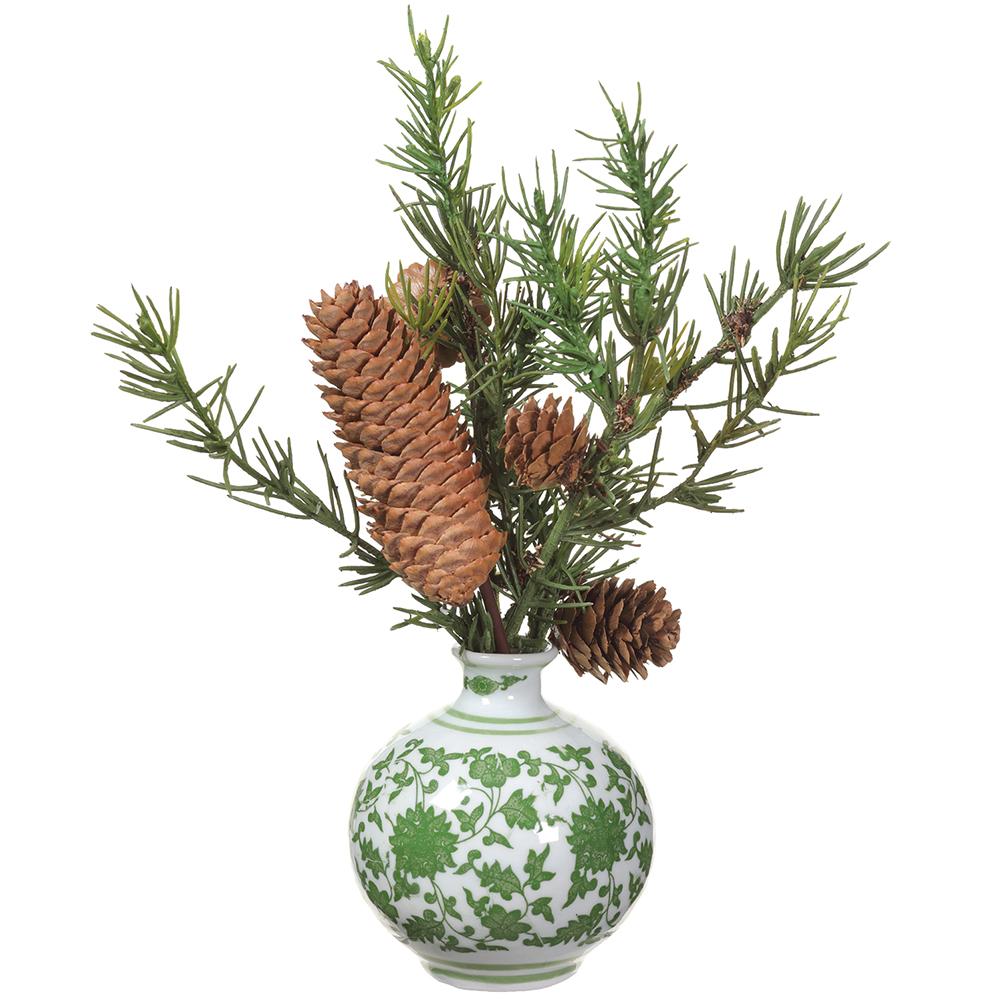 Set of 6 – 8" Pine Cone in Green & White Bud Vase
