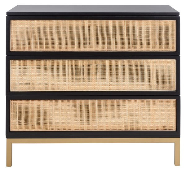 Zadie 3 Drawer Rattan Chest | Safavieh - CHS5004 - Black / Gold