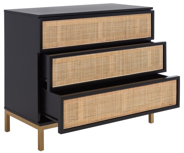 Zadie 3 Drawer Rattan Chest | Safavieh - CHS5004 - Black / Gold