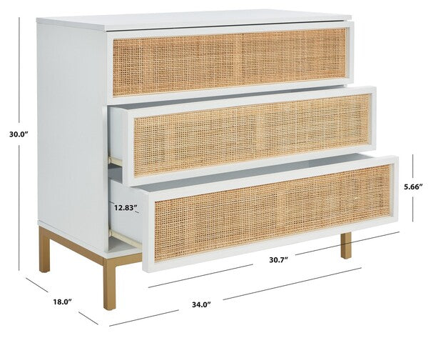 Zadie 3 Drawer Rattan Chest | Safavieh - CHS5004 - White / Gold