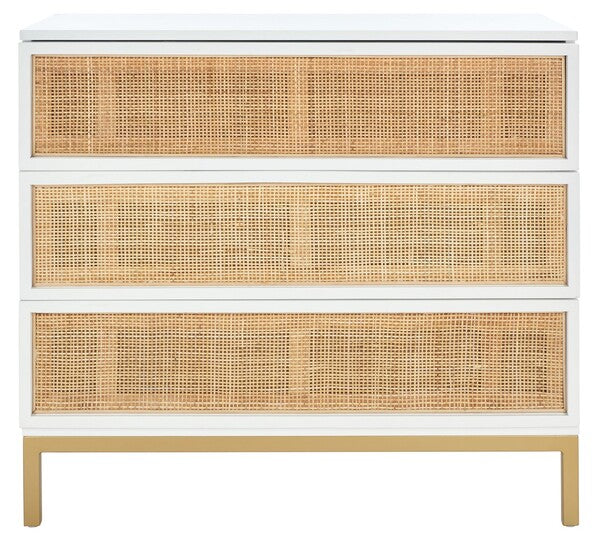 Zadie 3 Drawer Rattan Chest | Safavieh - CHS5004 - White / Gold