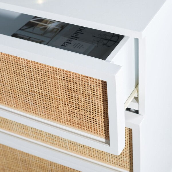 Zadie 3 Drawer Rattan Chest | Safavieh - CHS5004 - White / Gold