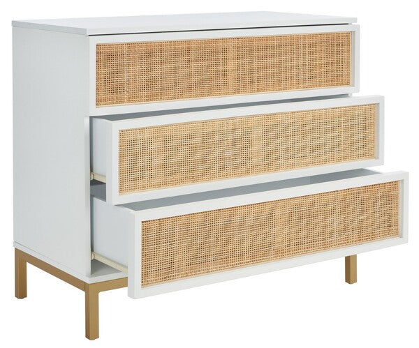 Zadie 3 Drawer Rattan Chest | Safavieh - CHS5004 - White / Gold