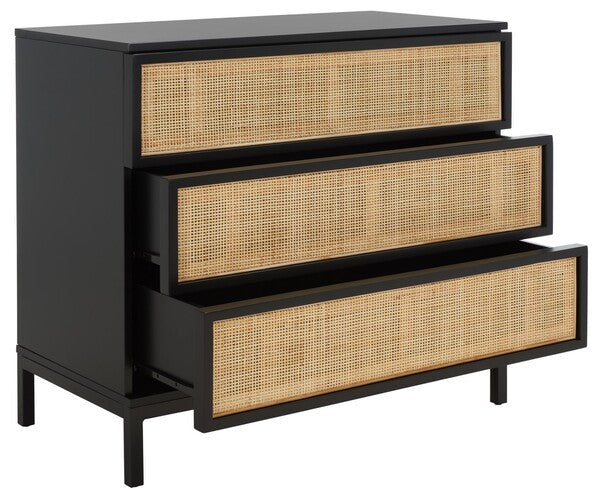 Zadie 3 Drawer Rattan Chest | Safavieh - CHS5004 - Black / Black