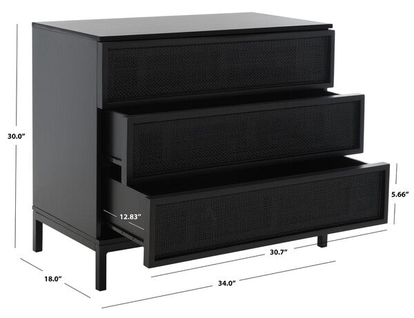 Zadie 3 Drawer Rattan Chest | Safavieh - CHS5004 - Black