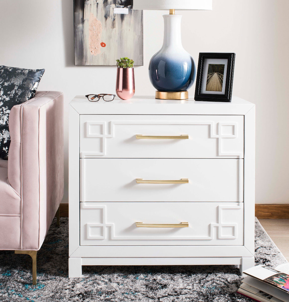 Raina 3 Drawer Chest | Safavieh - White/Gold