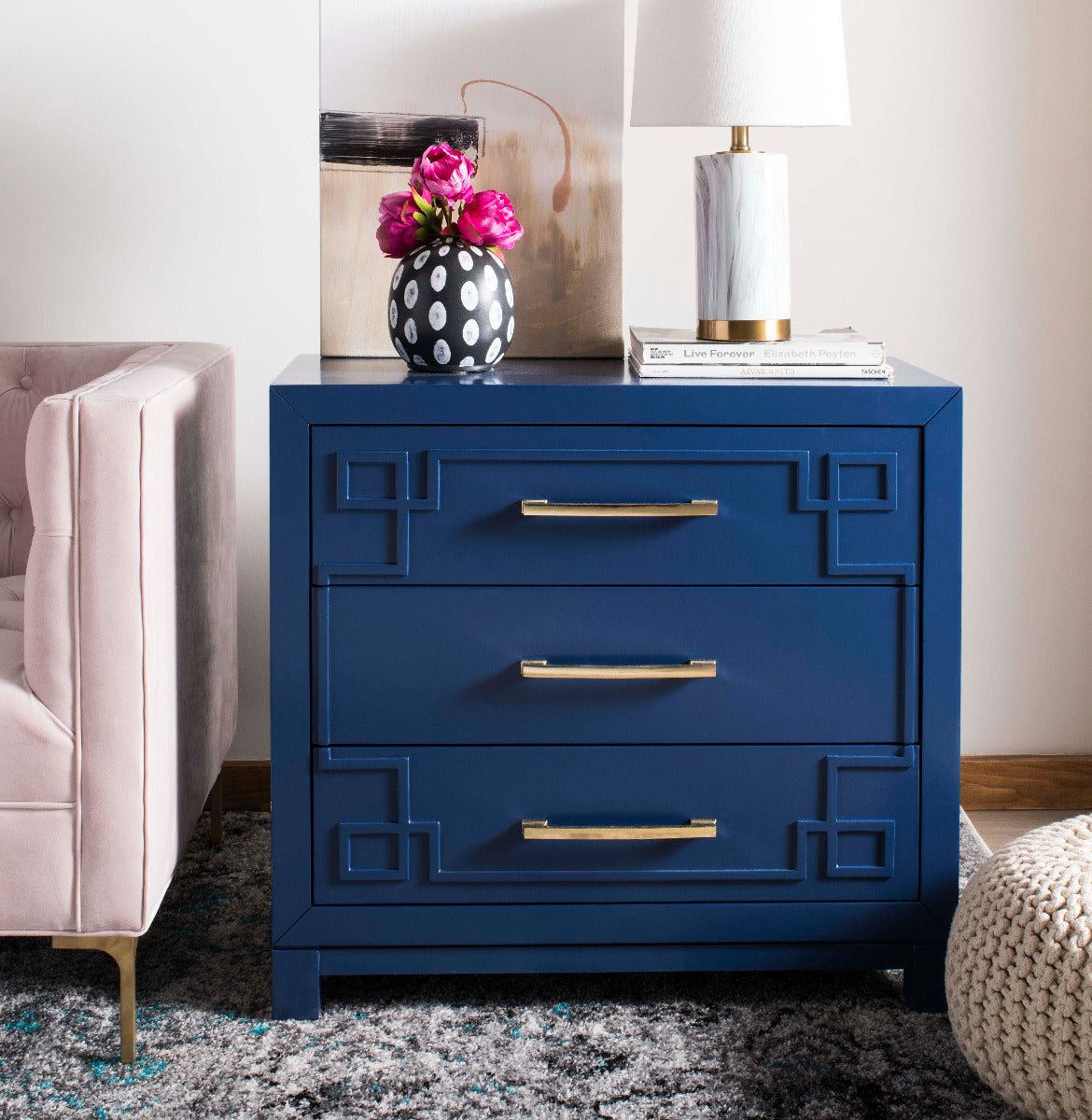 Raina 3 Drawer Chest | Safavieh - Lapis Blue/Gold