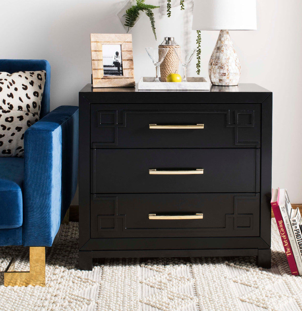 Raina 3 Drawer Chest | Safavieh - Black/Gold