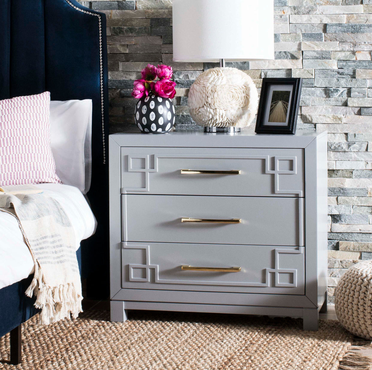 Raina 3 Drawer Chest | Safavieh - Grey/Gold