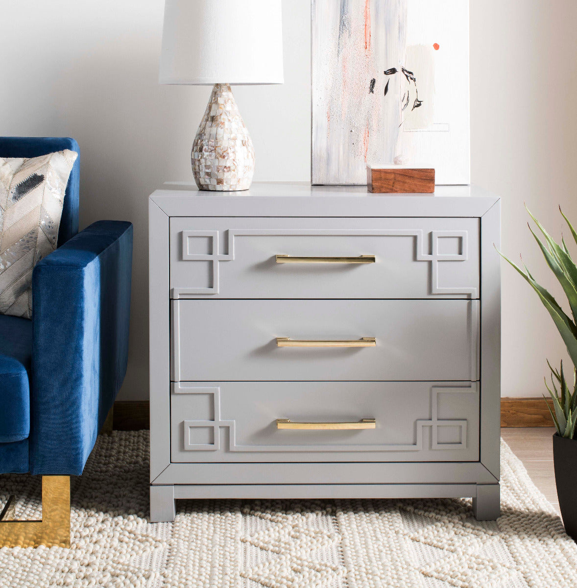 Raina 3 Drawer Chest | Safavieh - Grey/Gold