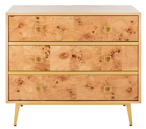 Katia 3 Drawer Chest, CHS6413 | Safavieh - Natural/Gold