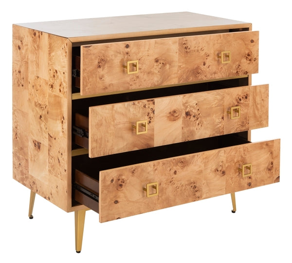 Katia 3 Drawer Chest, CHS6413 | Safavieh - Natural/Gold