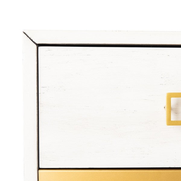 Katia 3 Drawer Chest, CHS6413 | Safavieh - White Wash/Gold