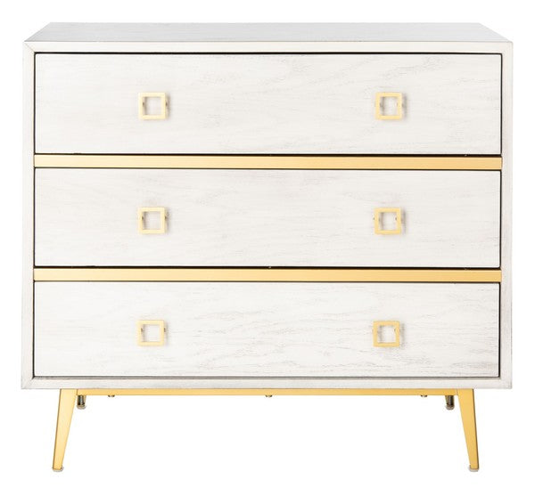 Katia 3 Drawer Chest, CHS6413 | Safavieh - White Wash/Gold