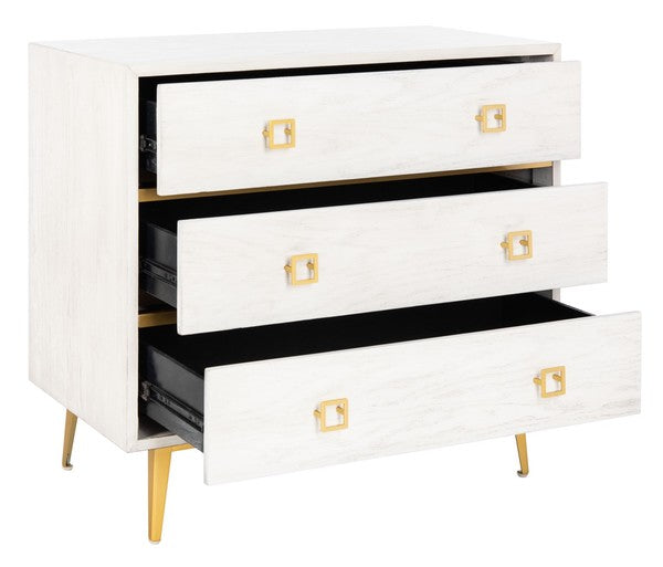 Katia 3 Drawer Chest, CHS6413 | Safavieh - White Wash/Gold