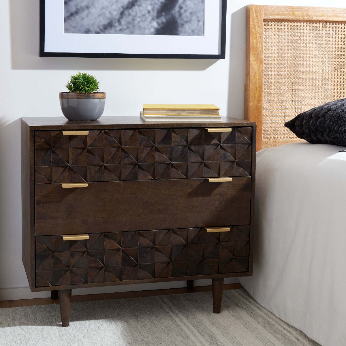 Zinnia 3 Drawer Chest | Safavieh - Walnut