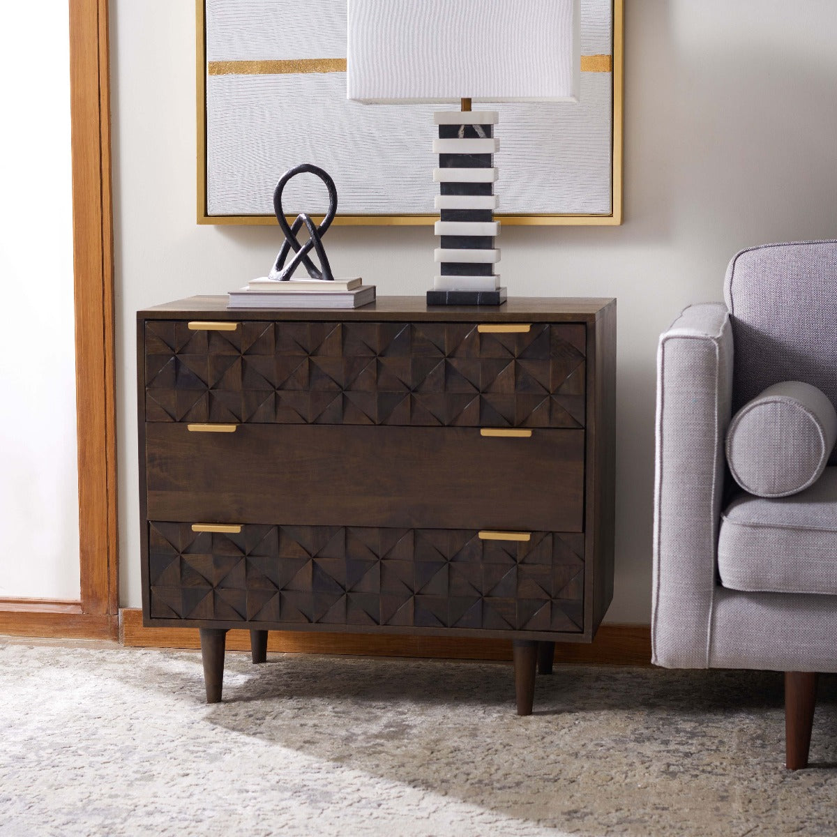 Zinnia 3 Drawer Chest | Safavieh - Walnut