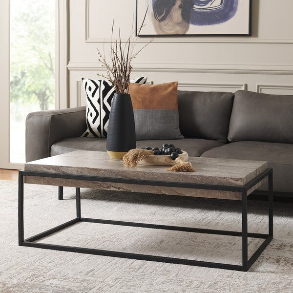 Edgefield Coffee Table, COF7012 | Safavieh - Grey Faux Marble / Black