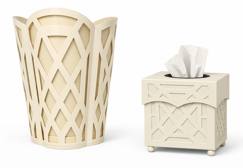Cream Chippendale Wastepaper Basket & Tissue (3 Options)