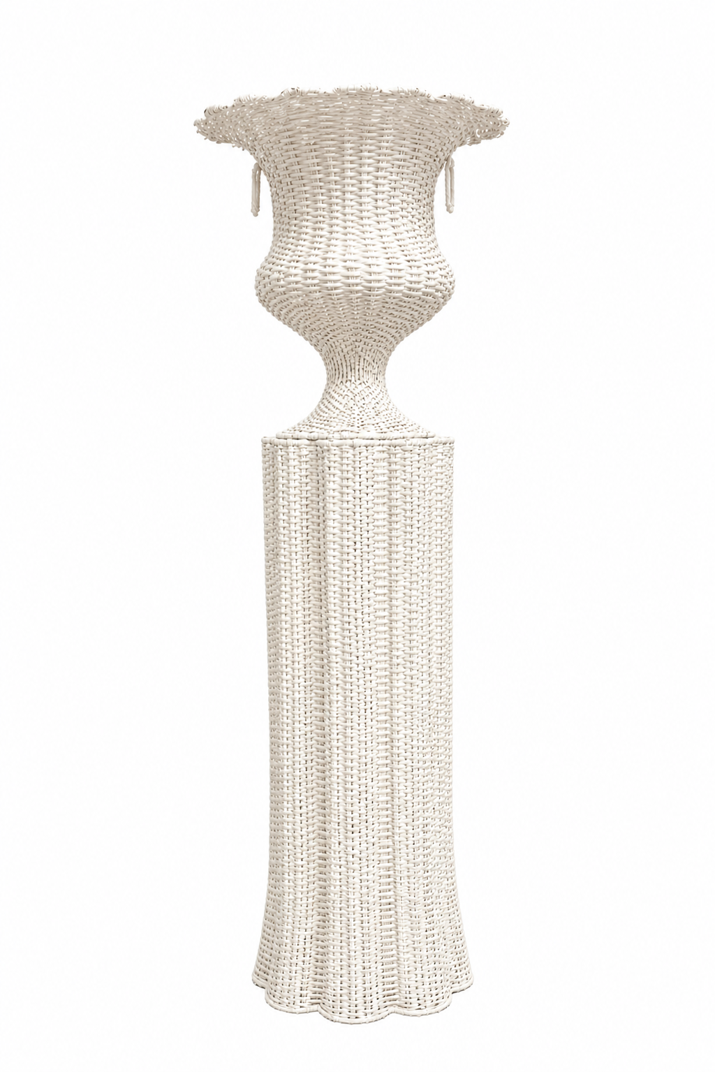 White Round Scalloped Wicker Urn and Pedestal (3 Options)