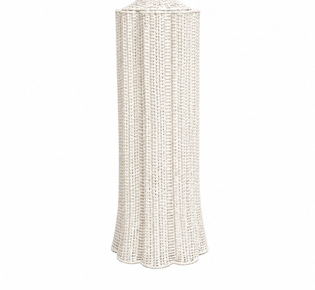 White Round Scalloped Wicker Urn and Pedestal (3 Options)